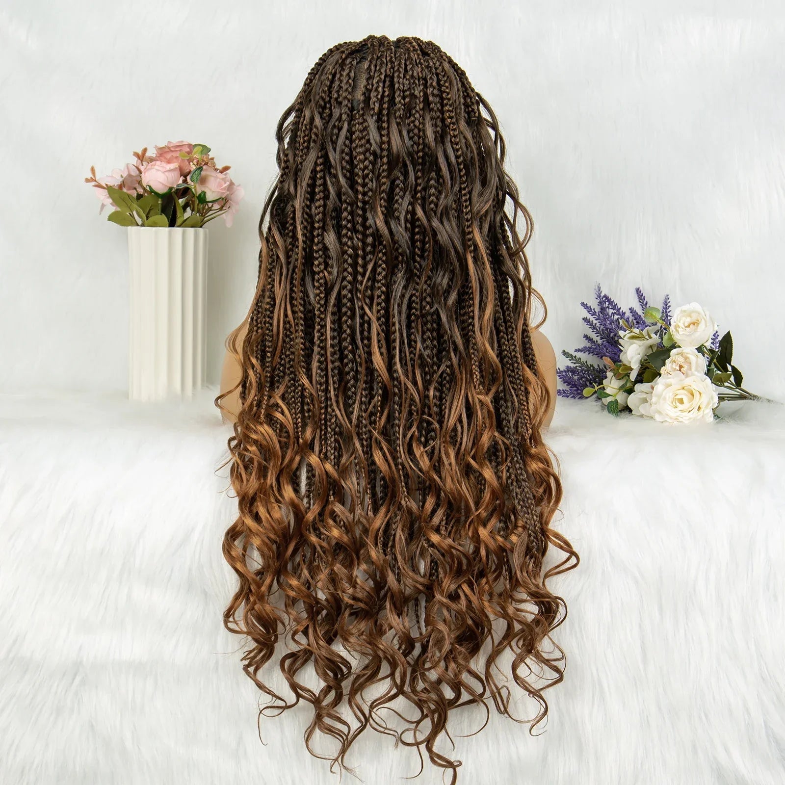 34" Full Lace Knotless Braided Wig with Baby Hair | Synthetic Lace Front Wig for Black Women | Long Braids