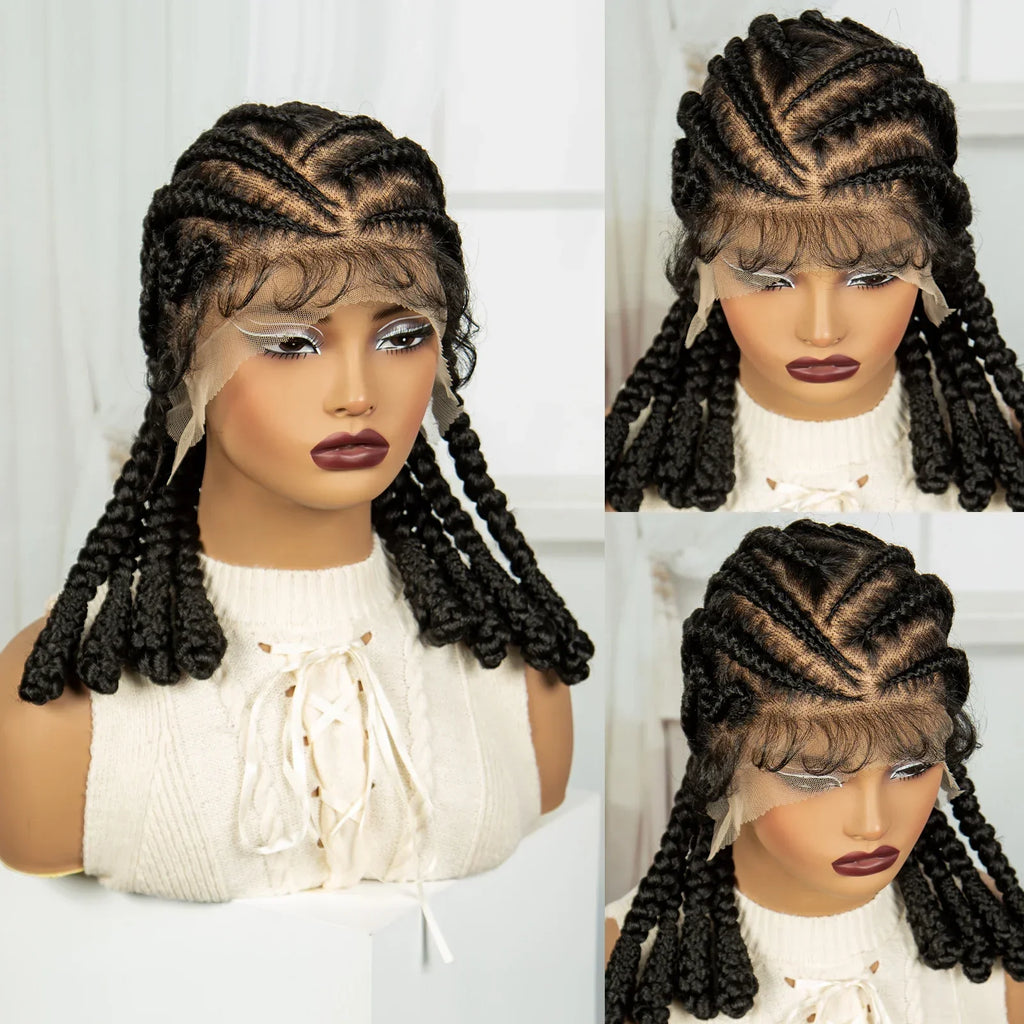 16" Cornrow Bantu Braids Wig | Full Lace Frontal | Baby Hair