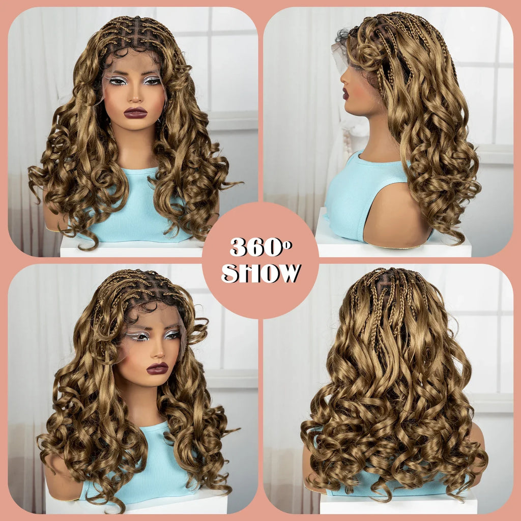 18" Bouncy Wavy Knotless Braids Wig | Full Lace | Bangs | Baby Hair