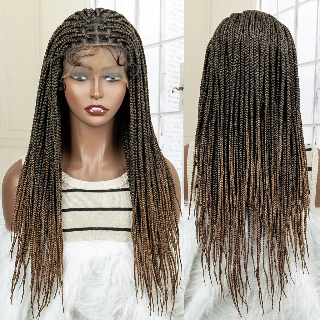 24" Full Lace Knotless Box Braided Wig | Lace Frontal Cornrow Braids | Baby Hair Synthetic Wig for Women