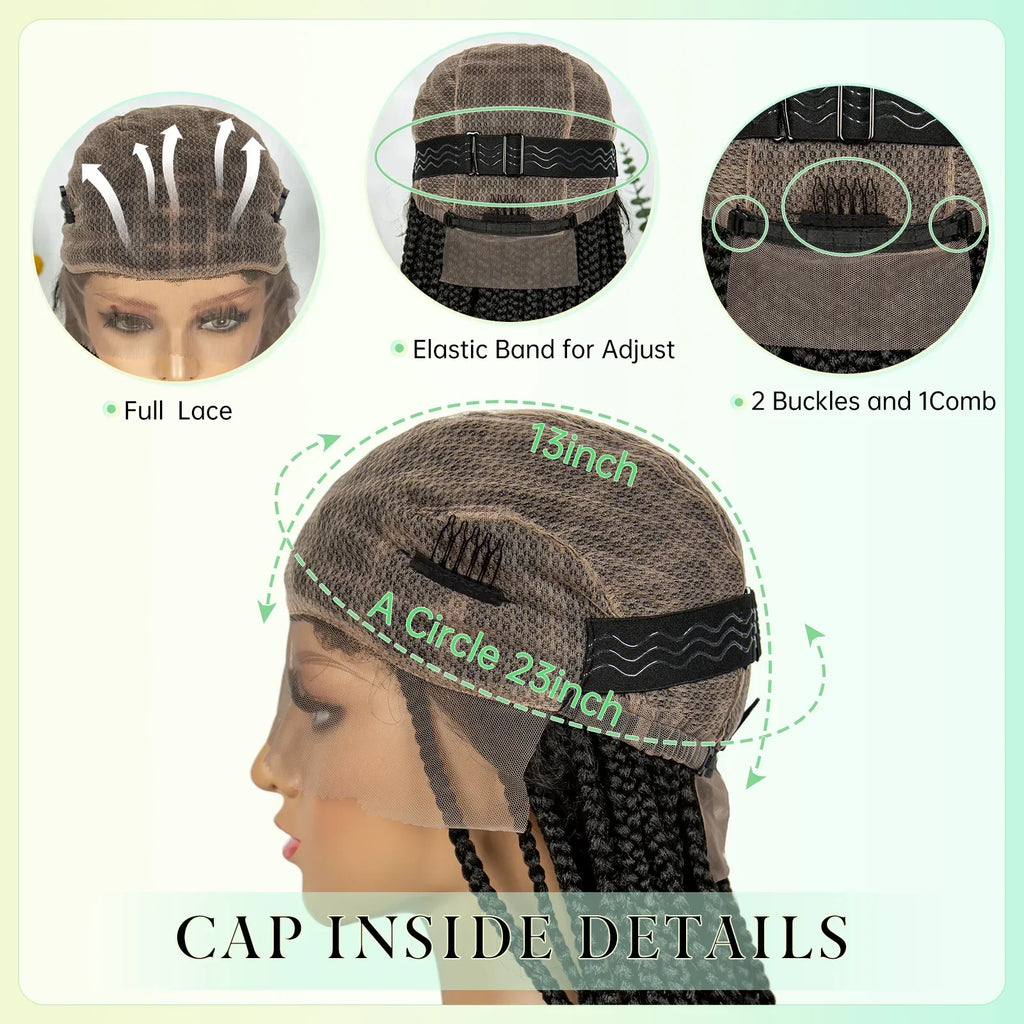 34" Water Wave Knotless Box Braids Wig | Full Lace | Baby Hair | Easy Style