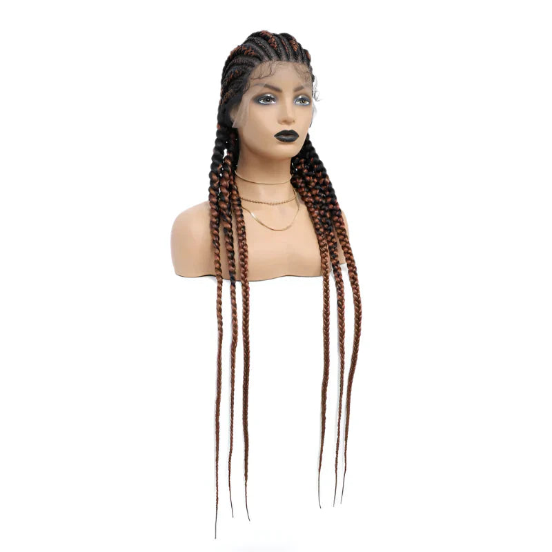 36" Cornrows & Faux Locs Braided Wig | Jumbo Box Braids | Full Lace | Synthetic Hair | Black Women