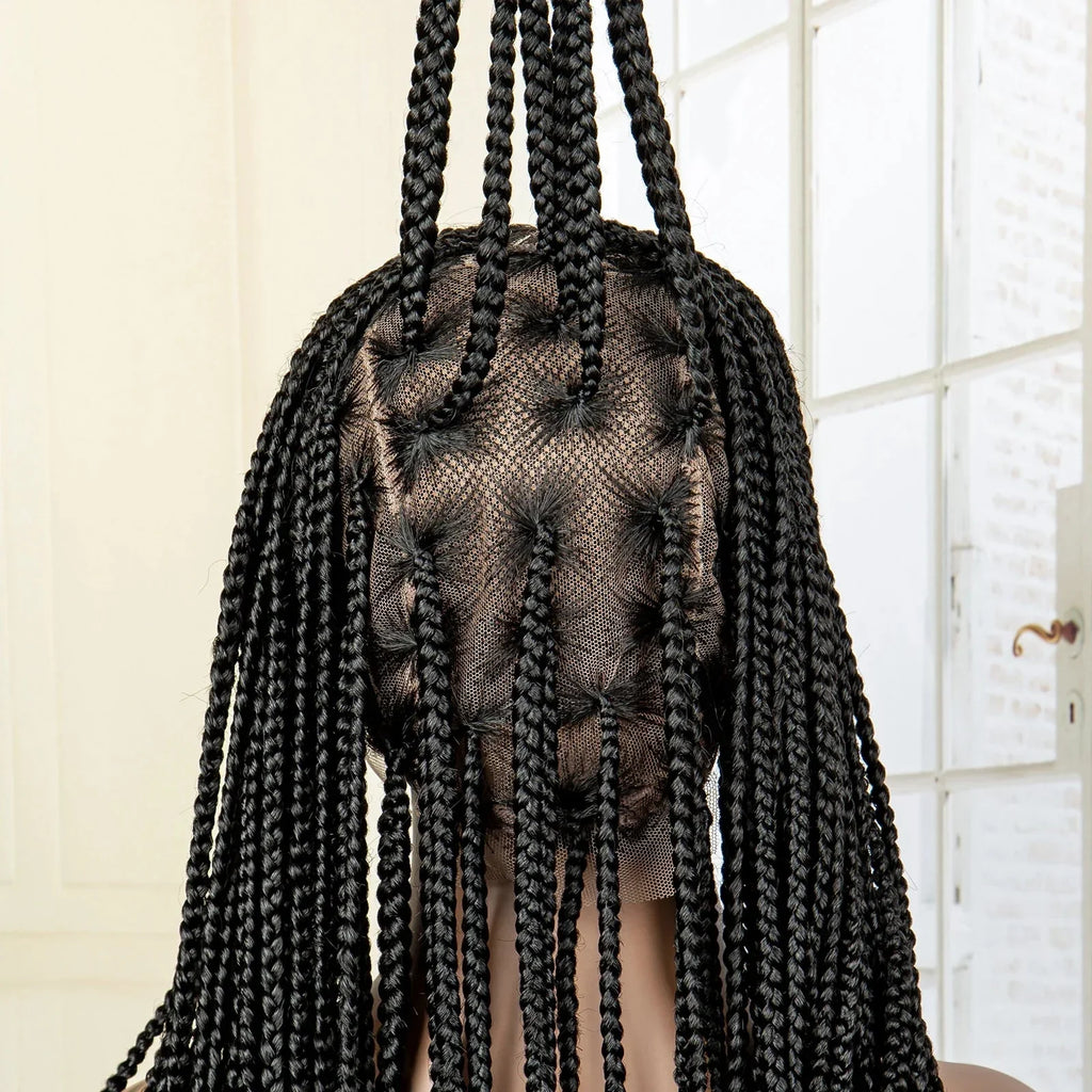 36" 613 Full Lace Knotless Box Braided Wig | Transparent HD Lace | Baby Hair | Synthetic Wig for Black Women