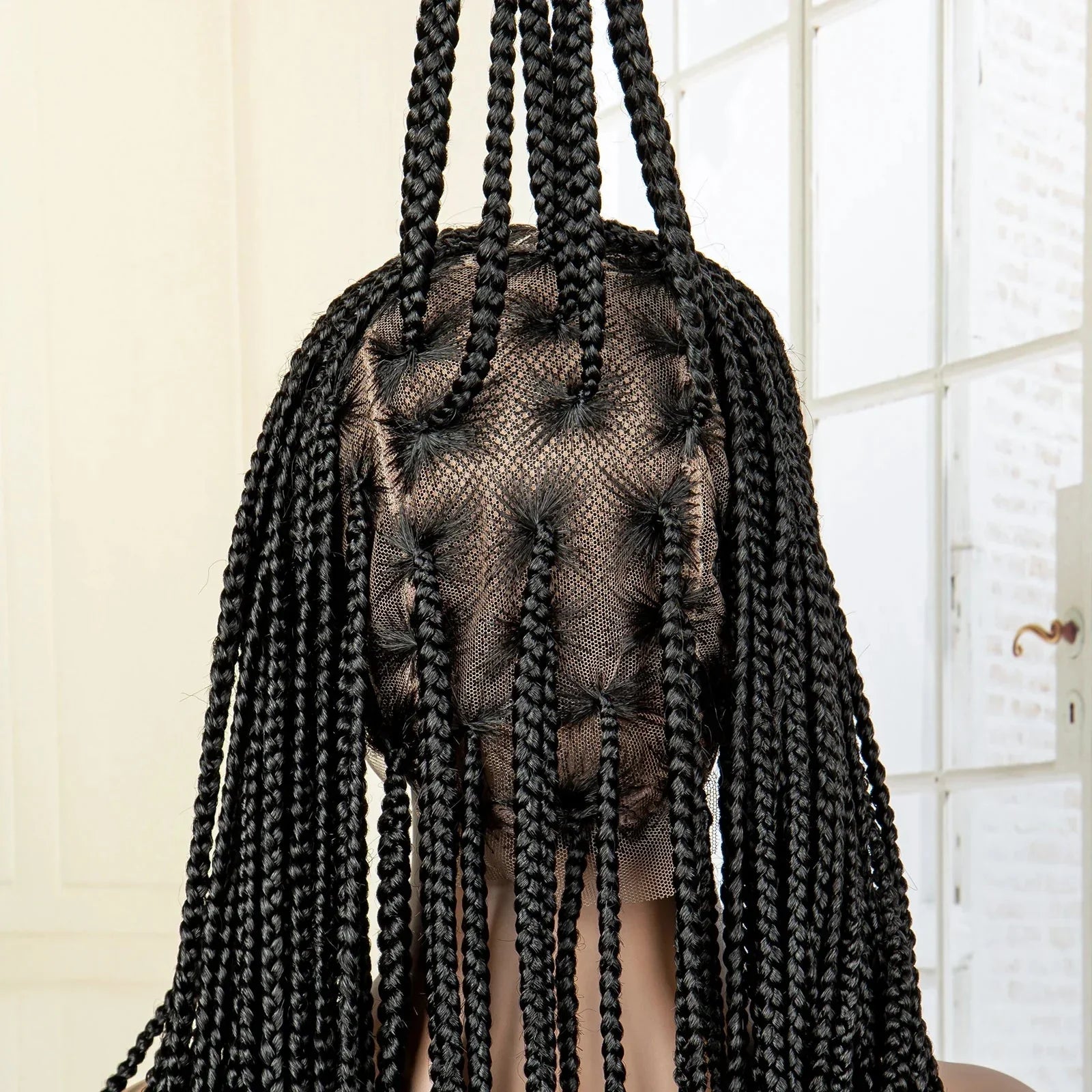 36" 613 Full Lace Knotless Box Braided Wig | Transparent HD Lace | Baby Hair | Synthetic Wig for Black Women