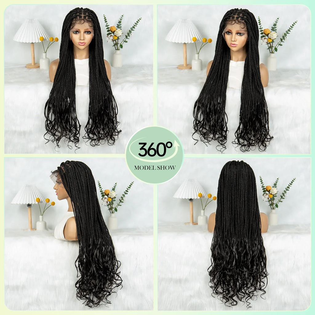 34" Water Wave Knotless Box Braids Wig | Full Lace | Baby Hair | Easy Style