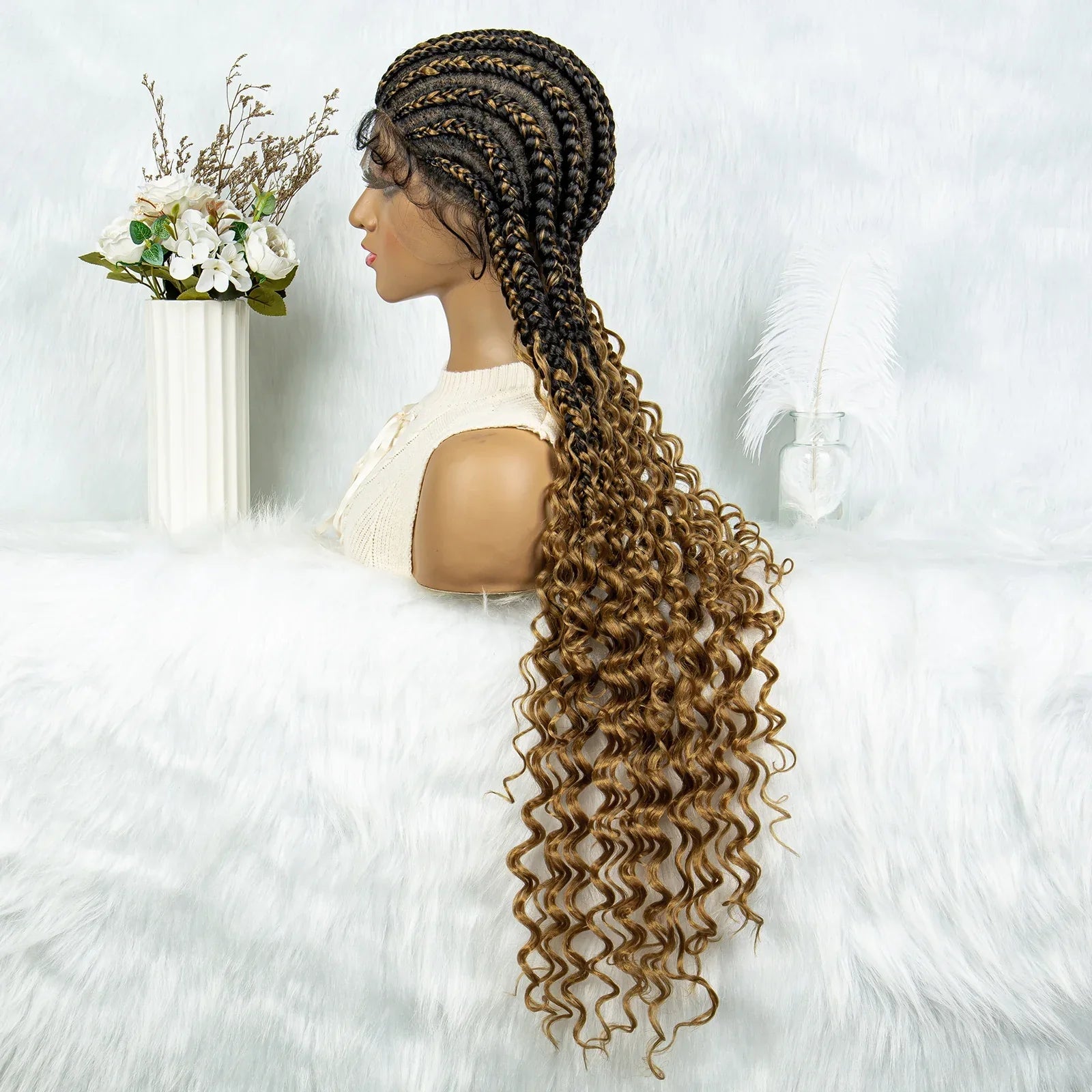 2024 KIMA Cornrow Water Wavy Braided Full Lace Wig with Baby Hair | Synthetic African Braid Lace Front Wig