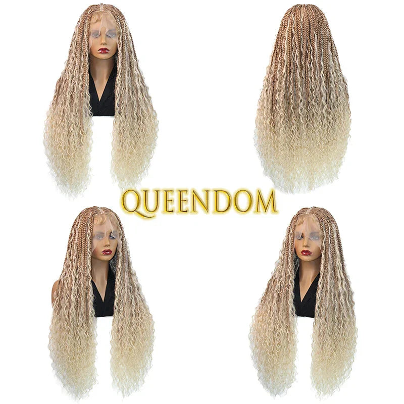 32" Ombre Blonde Boho Braids Wig | Goddess Locs & Cornrows | Full Lace | Synthetic