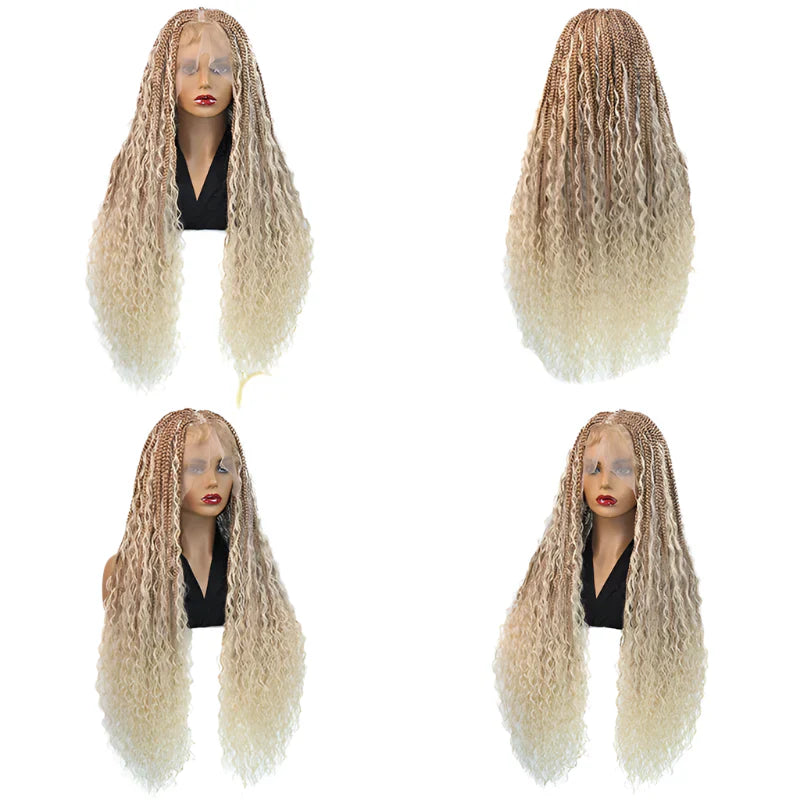 32" Bohemian Braided Wig | Ombre Blonde | Box Braids & Goddess Curls | Full Lace | Cornrow Braids | Synthetic Hair