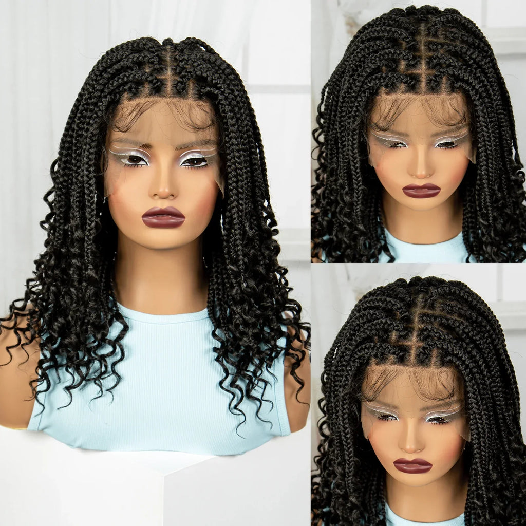16" Deep Wave Knotless Braids Wig | Natural Curly Full Lace | Baby Hair