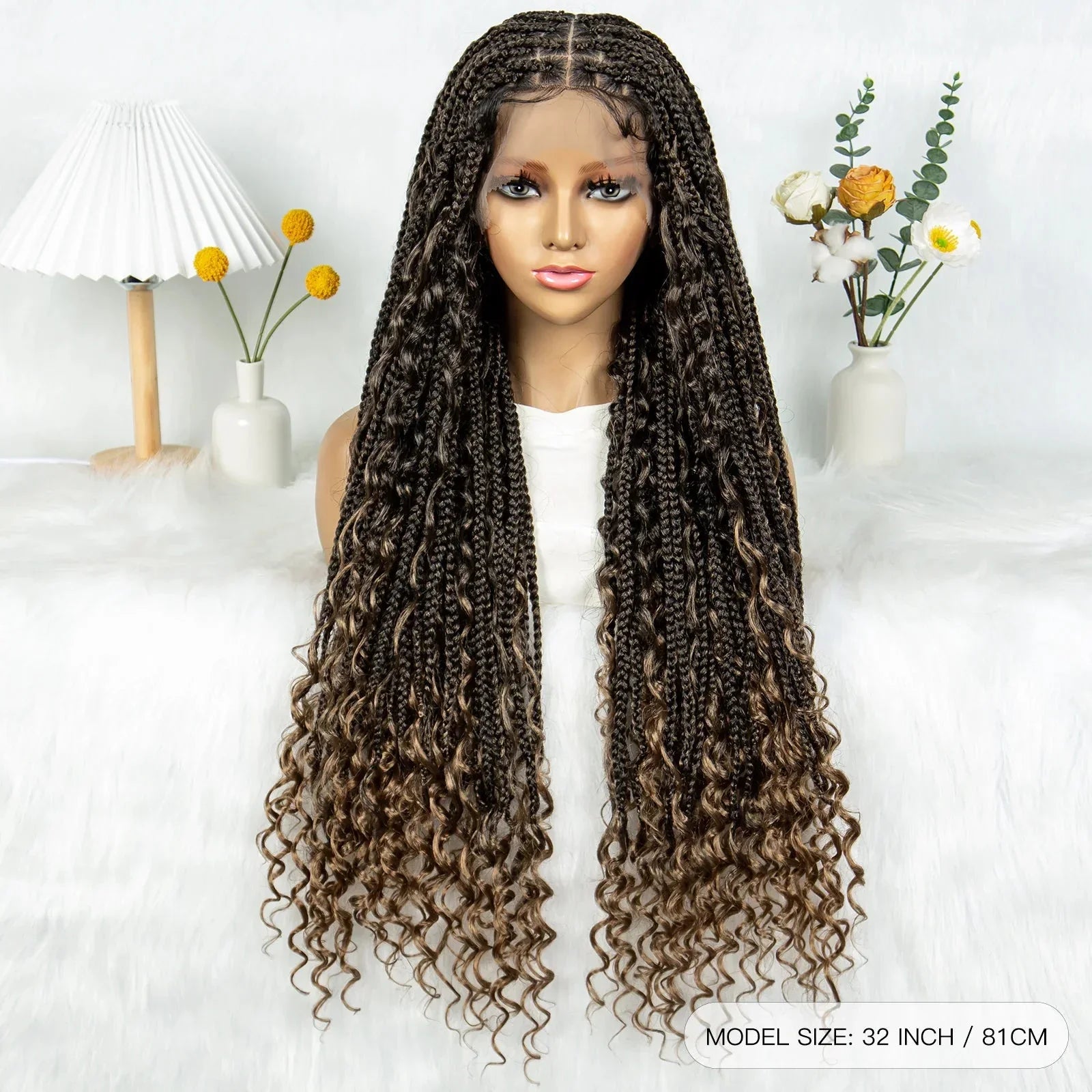 32" Natural Boho Knotless Braids Wig | HD Lace Front | Baby Hair | Synthetic