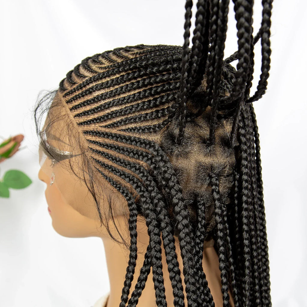 34" Full Lace Braided Wig | Knotless Box Braids | Baby Hair | Kanekalon Synthetic Hair | Black Women