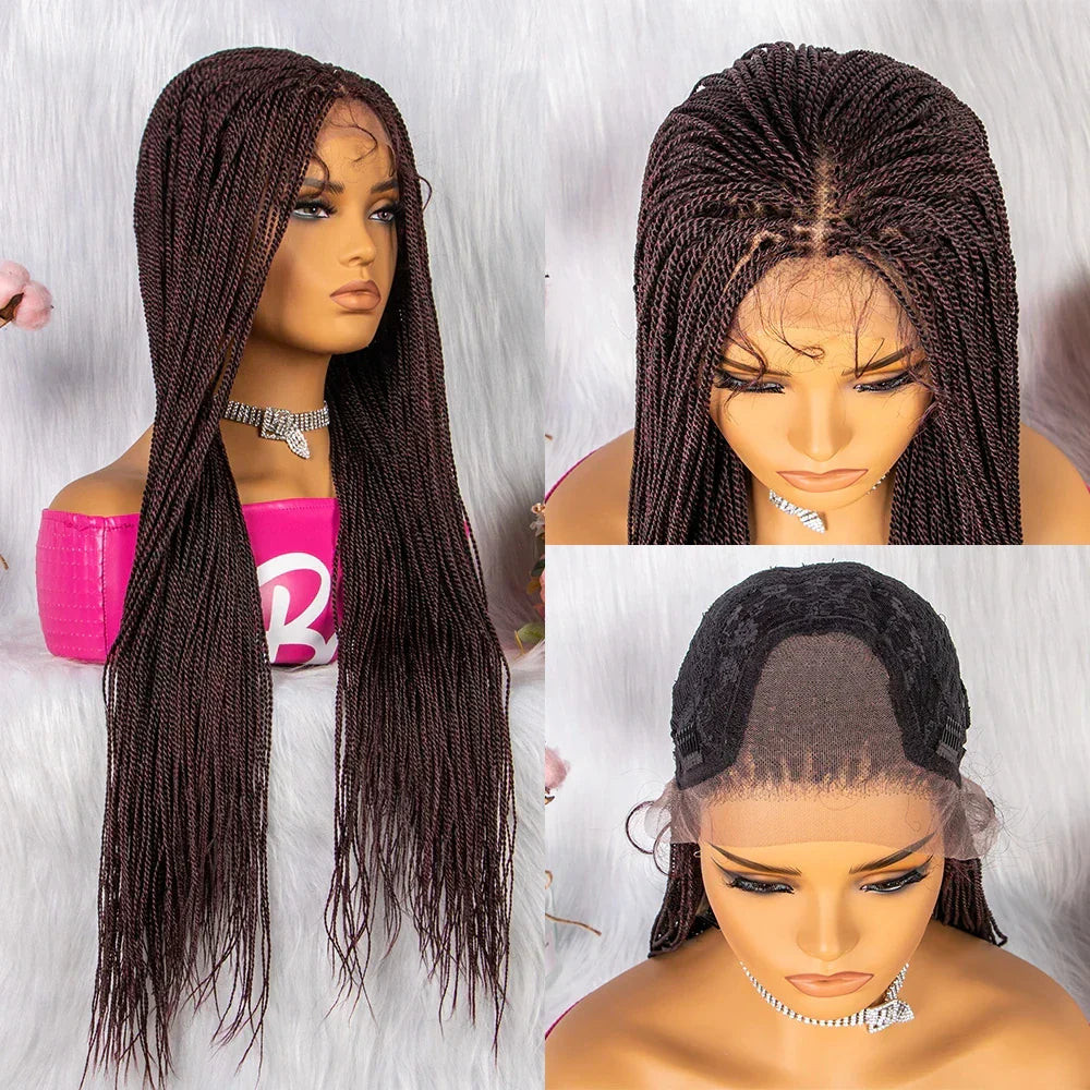 30" Twist Braided Lace Front Wig | Knotless Braids | Long Straight Hair | Heat Resistant Synthetic Wig | For Black Women