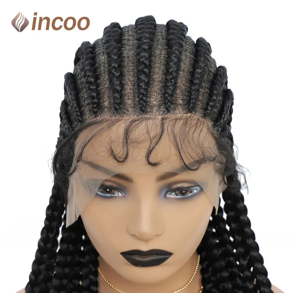 36" Ombre Honey Blonde Box Braids Wig | Full Lace | Cornrow Accents | Black to Blonde
