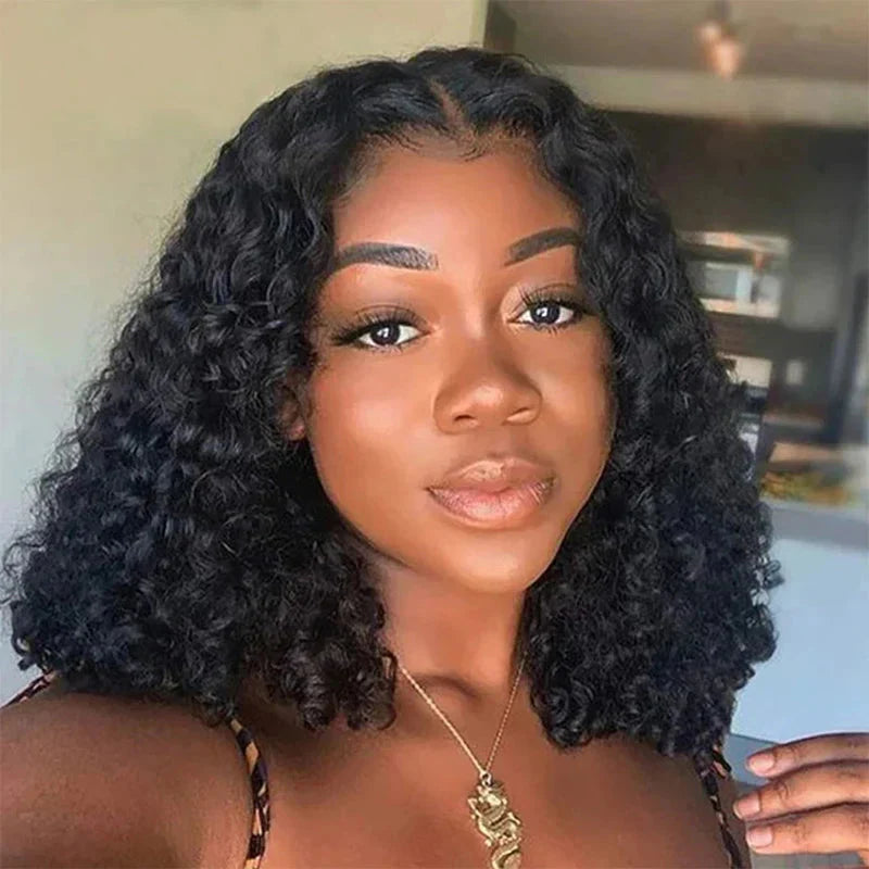 12" Deep Wave Bob Wig | 4x4 Lace Closure Wig | Glueless Virgin Brazilian Human Hair