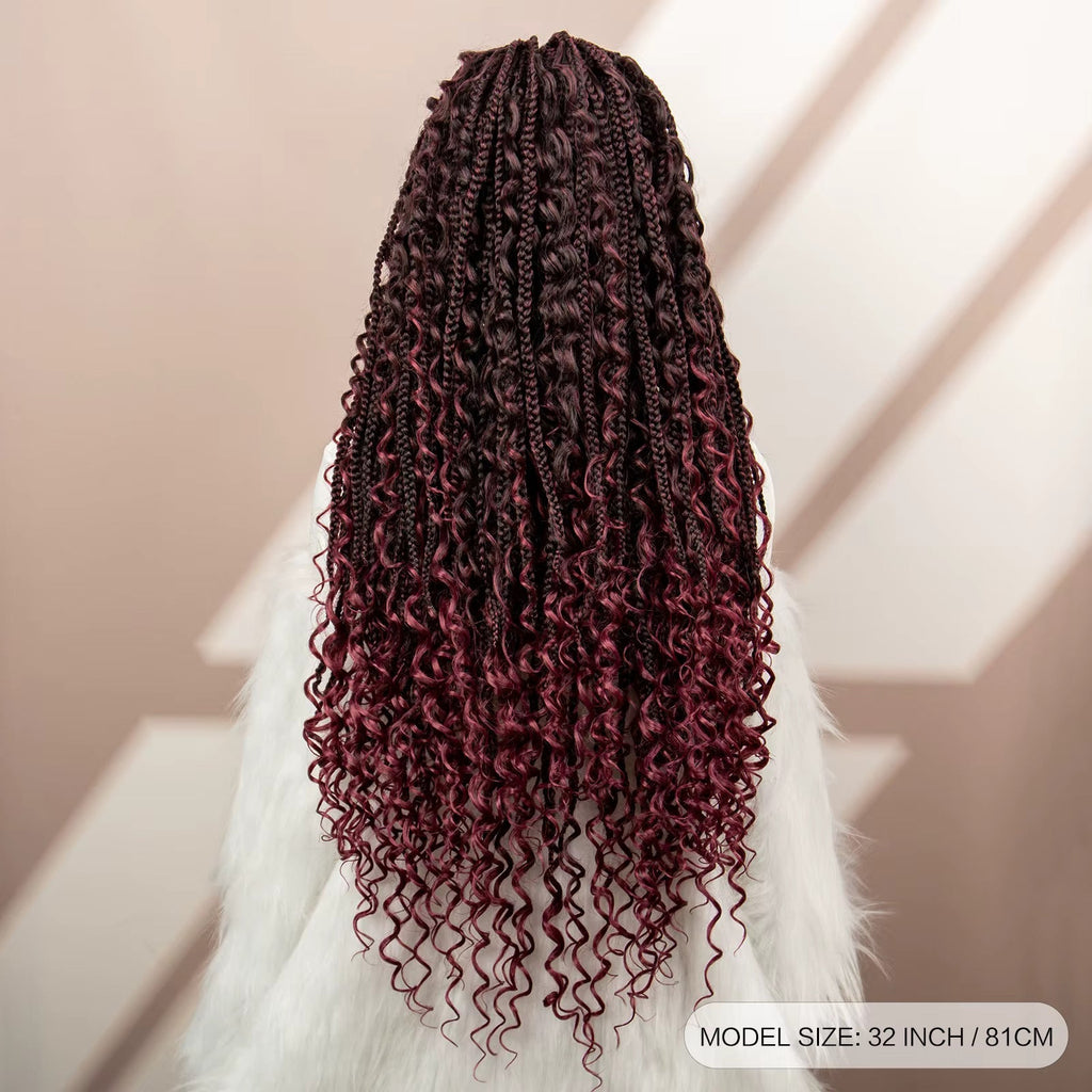 32" Boho Knotless Braided Wig | Bohemian Box Braids | Lace Front Wig with Baby Hair | Synthetic Hair