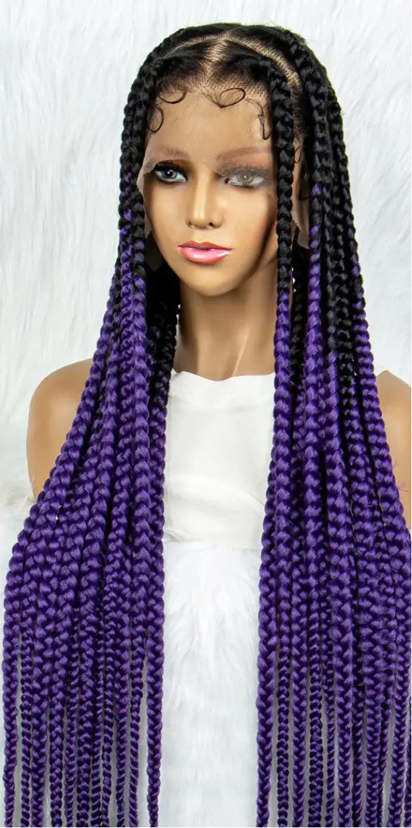 36" Orange Knotless Box Braids Wig | Transparent Full Lace | Baby Hair