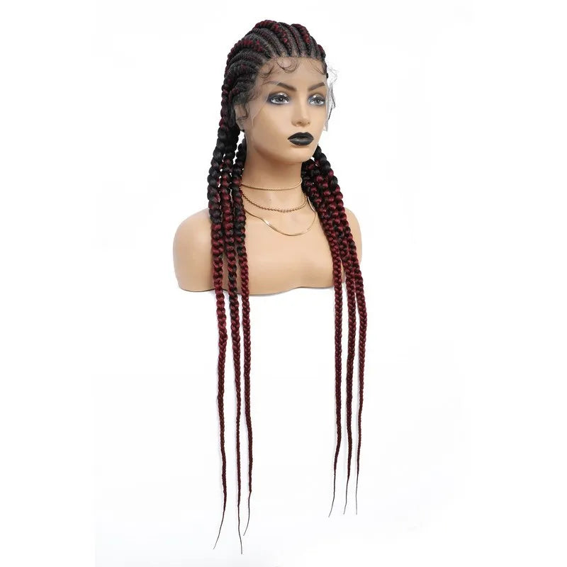 36" Cornrows & Faux Locs Braided Wig | Jumbo Box Braids | Full Lace | Synthetic Hair | Black Women