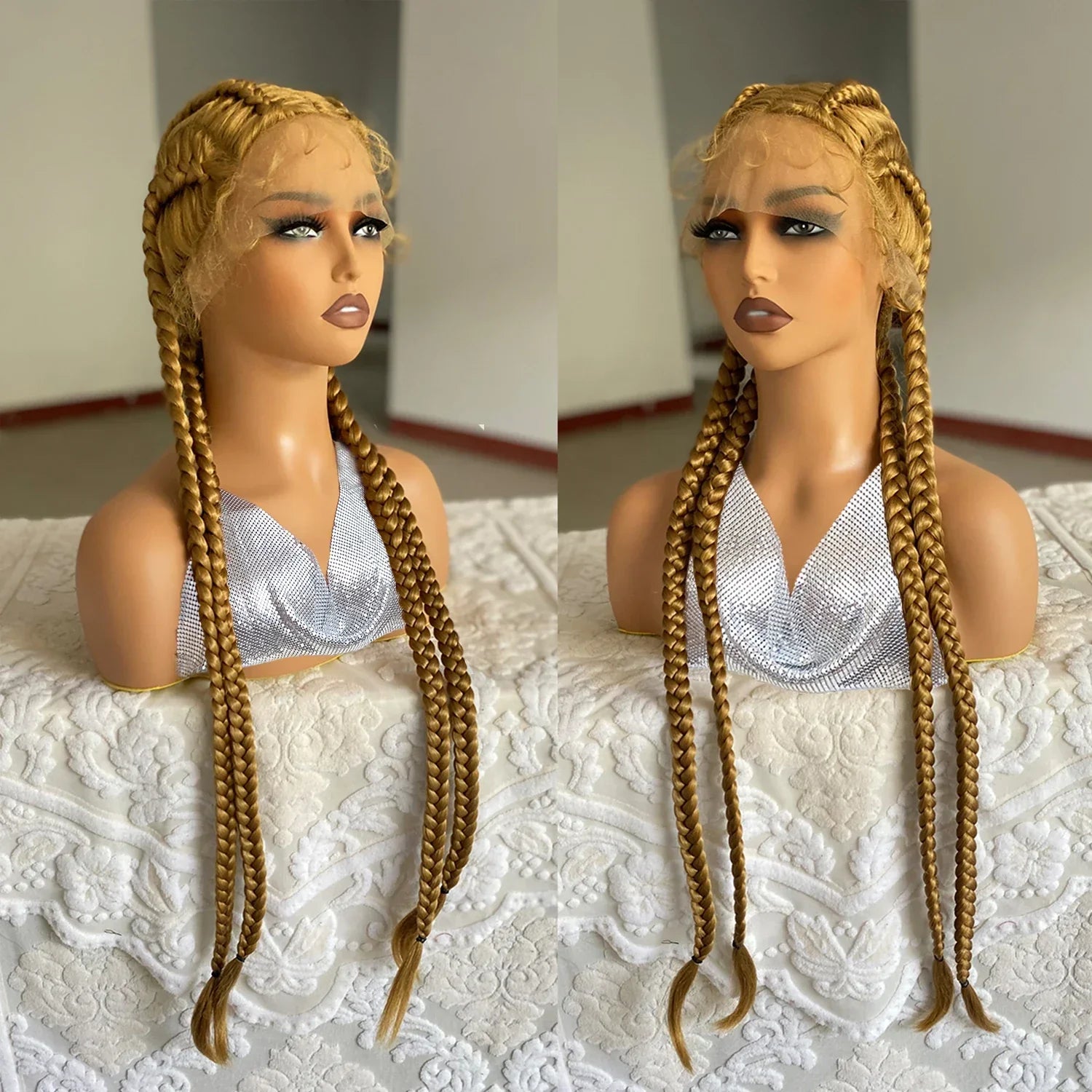 32 Inch Senegalese Twist Lace Front Wig | 4 Twist Cornrow | With Baby Hair | Synthetic Crochet Braids