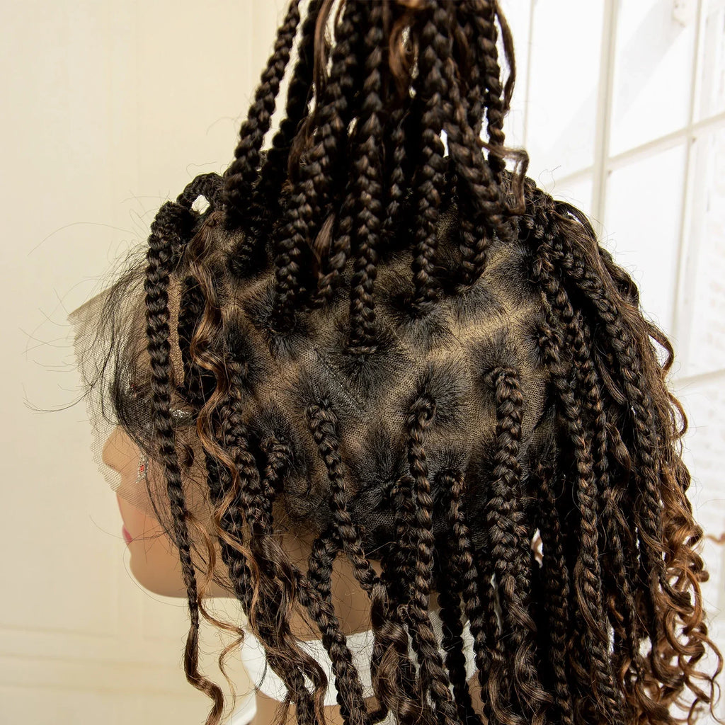 14" Burgundy Box Braids Wig | Full Lace | Kanekalon Fiber | Boho Braids | For Women