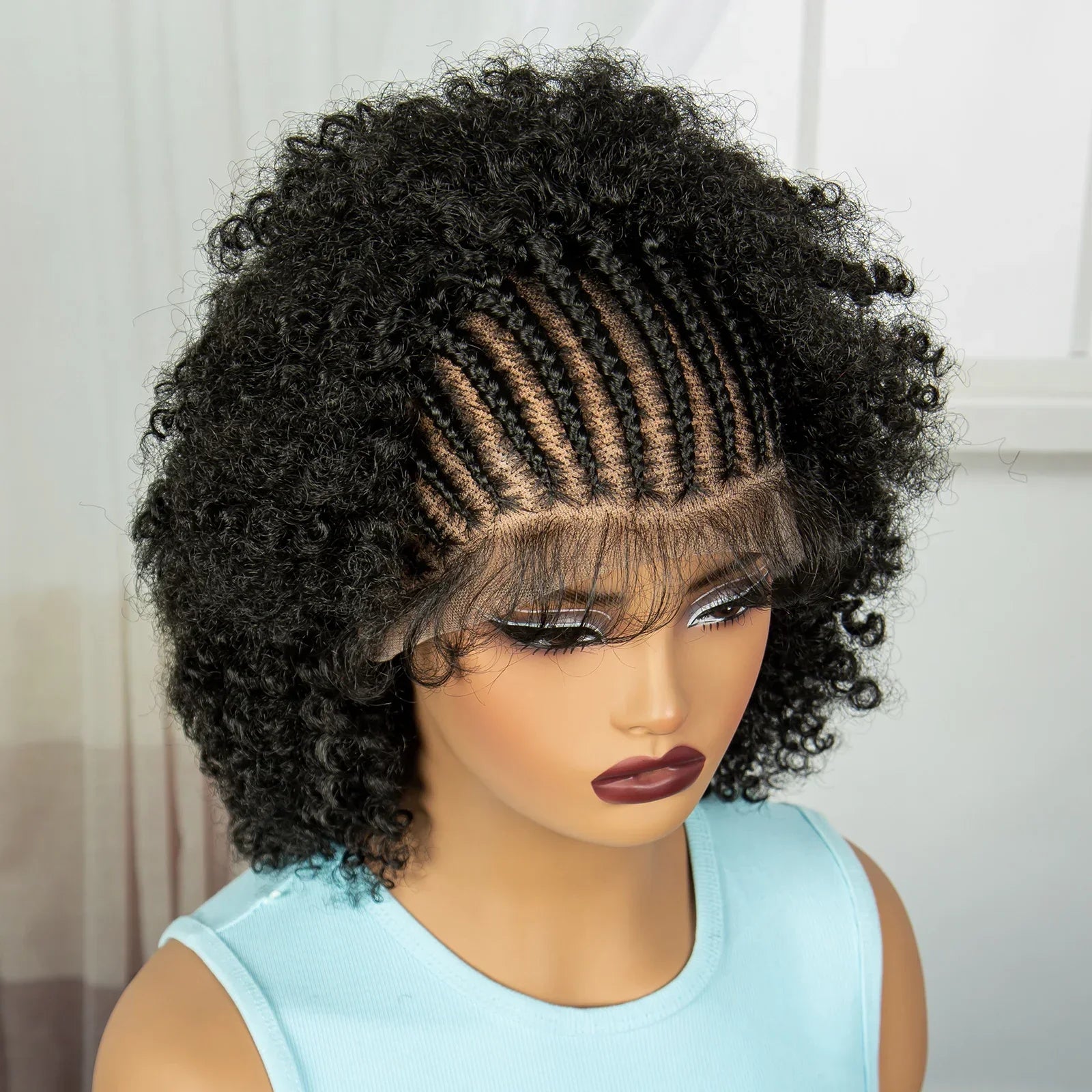 Afro Kinky Curly Braids Wig | Full Lace | Cornrow Accents | Baby Hair