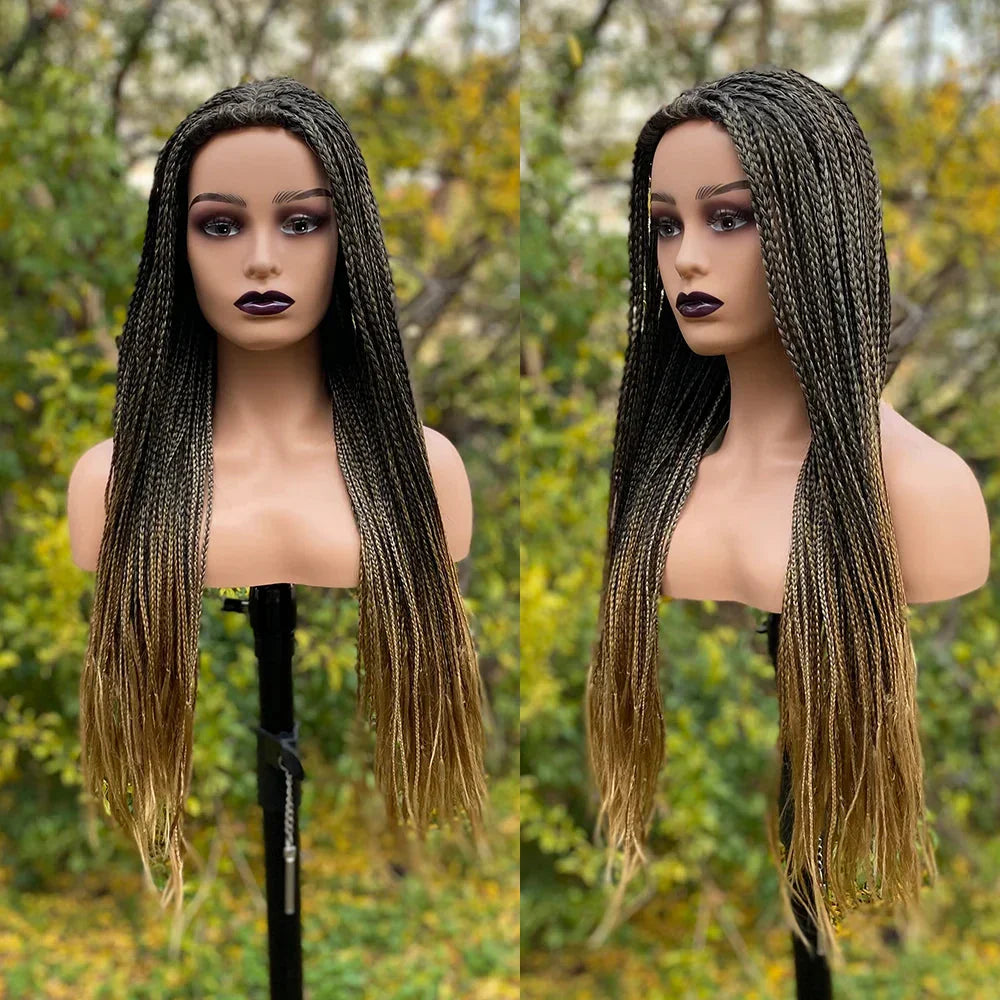 26" Ombre Box Braided Wig for Black Women | Long Synthetic Cosplay Braiding Hair | Heat Resistant Crochet Wigs