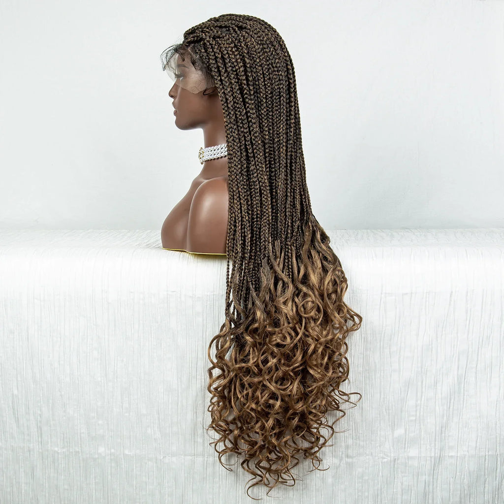 36" Water Wave Braided Wig | Lace Front | Baby Hair | Long Braids