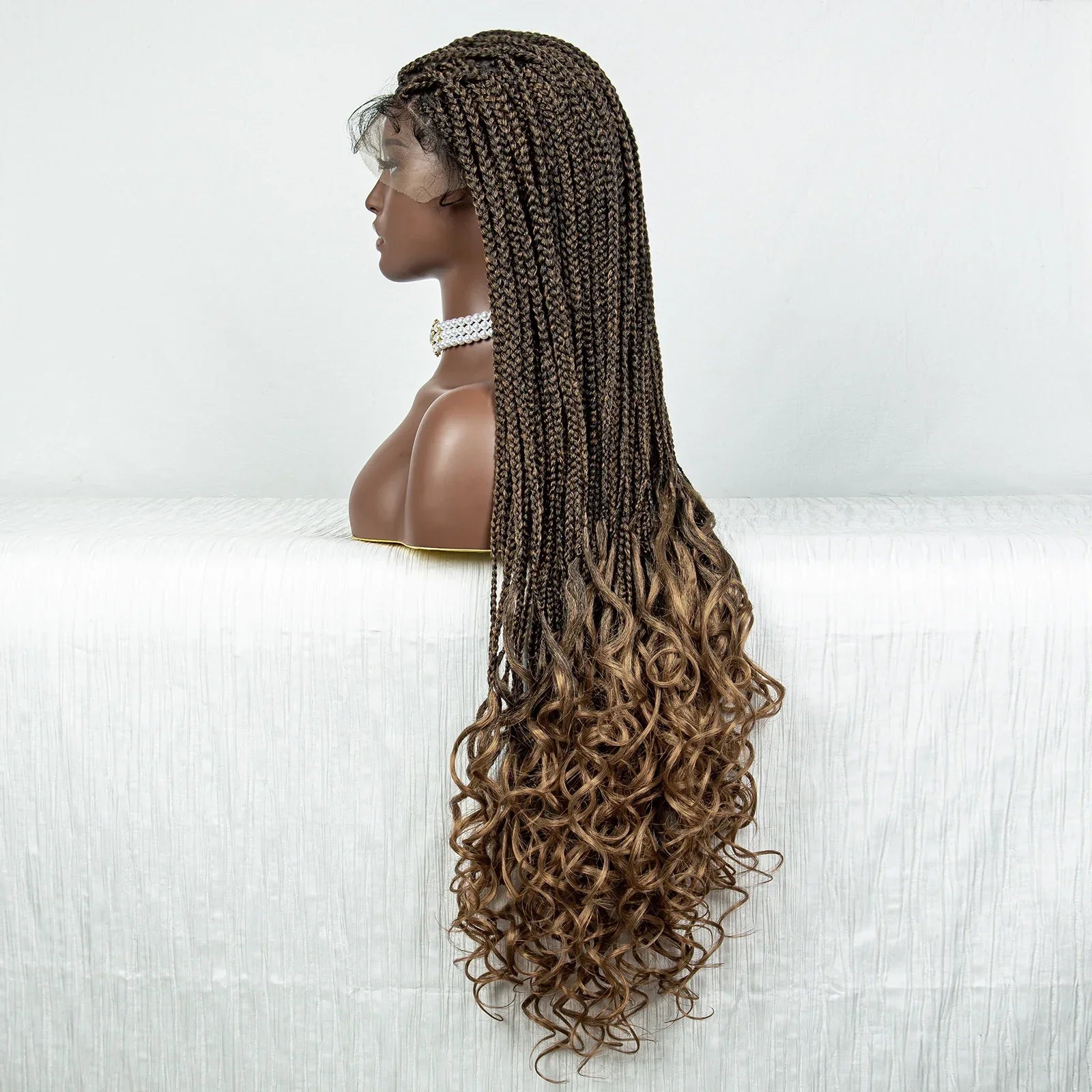 36" Water Wave Braided Wig | Lace Front | Baby Hair | Long Braids