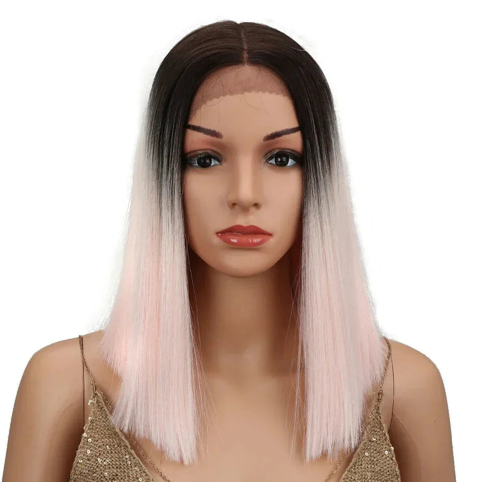 10 Inch Ombre Brown Straight Short Bob Wig | Synthetic Lace Front Wigs for Women (Heat Resistant Fiber, Cosplay & Daily Use)