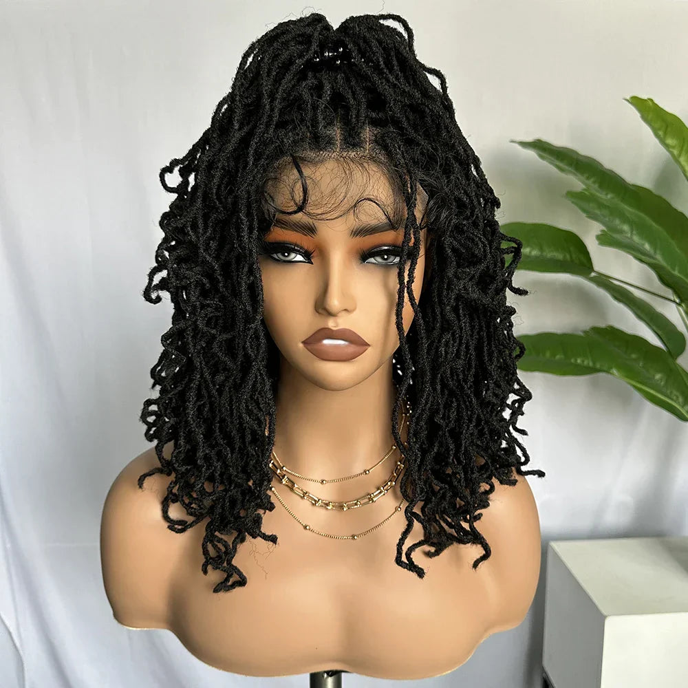 4x4 Lace Frontal Synthetic Braid Wig | 1B/33 Burgundy Curly Locs | 350°F Heat Safe | Afro Curly Braided Wig for Women