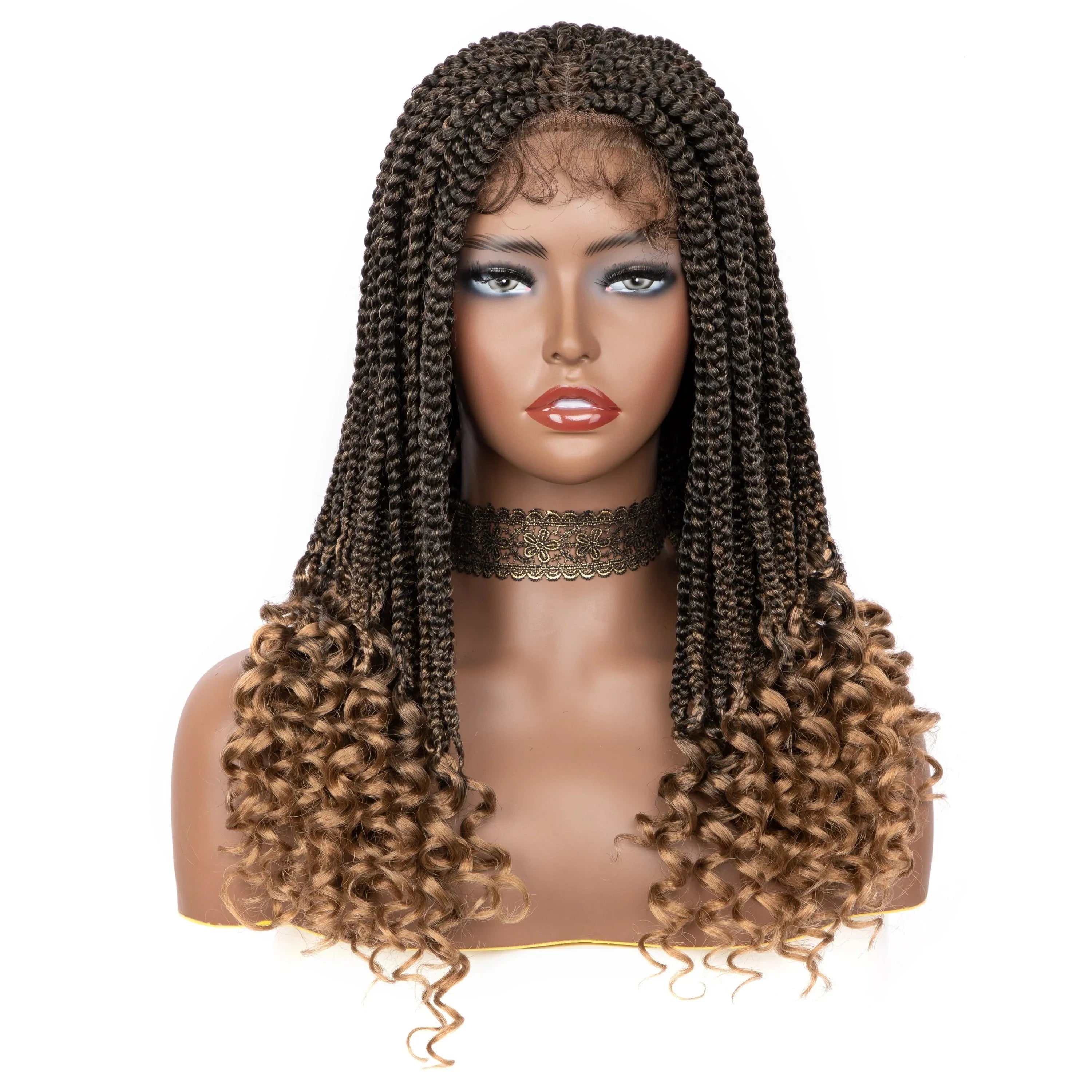 18" Curly End Box Braided Lace Front Wig | 4x4 Lace | Baby Hair | Synthetic Afro Wig