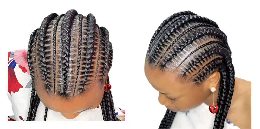 36" Cornrows & Faux Locs Braided Wig | Jumbo Box Braids | Full Lace | Synthetic Hair | Black Women