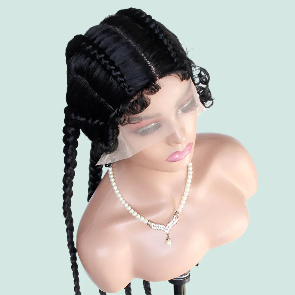 99J Burgundy Box Braids Wig | 360 Lace Braided Wig | 4 Braids | Synthetic Hair
