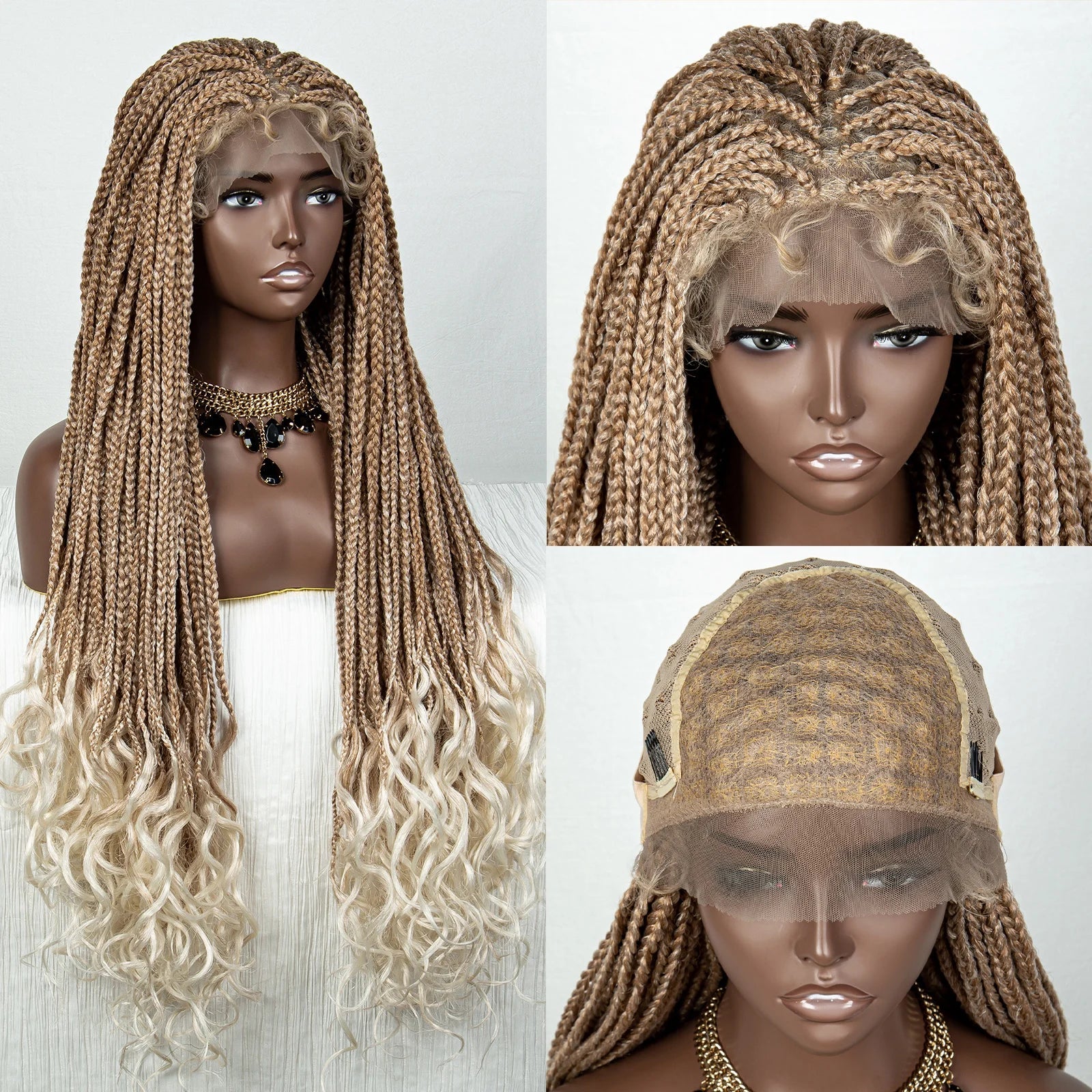 36" Pink & 613 Blonde Braided Wig | Water Wave Ends | Lace Front | Baby Hair