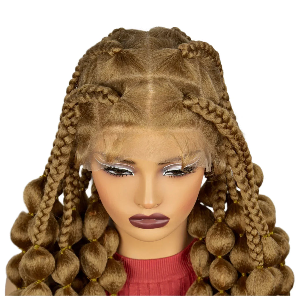 40" Ombre Knotless Bantu Braids Wig | Handmade Full Lace | Baby Hair