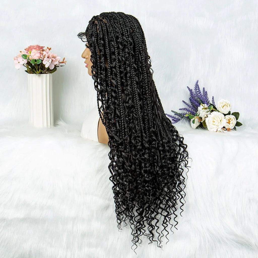 32" Natural Boho Knotless Braids Wig | HD Lace Front | Baby Hair | Synthetic