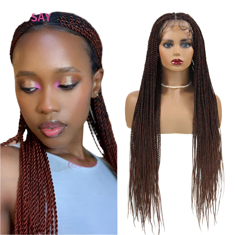 36" Senegalese Twist & Knotless Box Braids Full Lace Braided Wig - #27 Blonde, Cornrow Accents