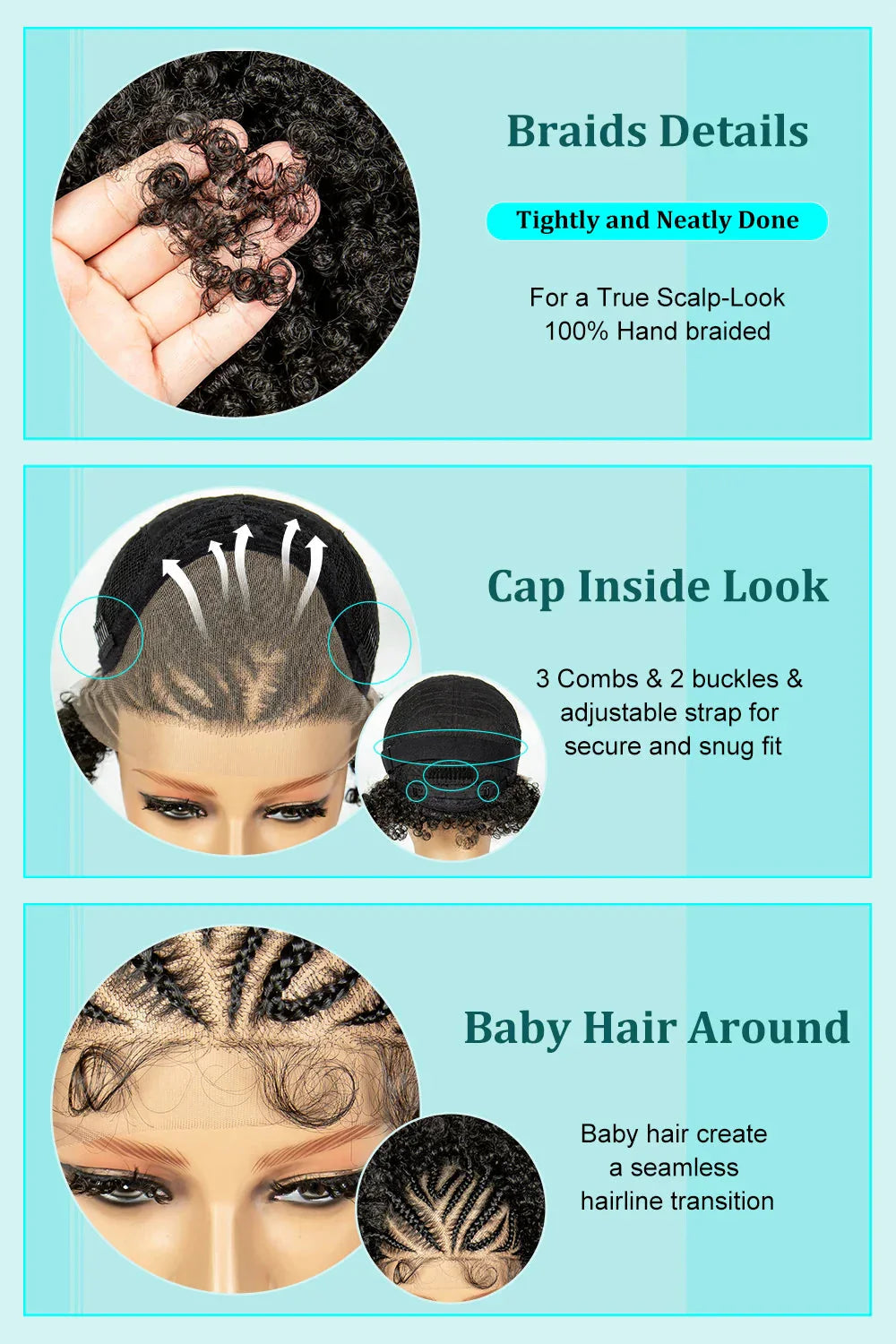 8" Afro Kinky Curly Bob Braided Wig | 13x4 Lace Frontal | Half Cornrows | Synthetic Braids for Black Women