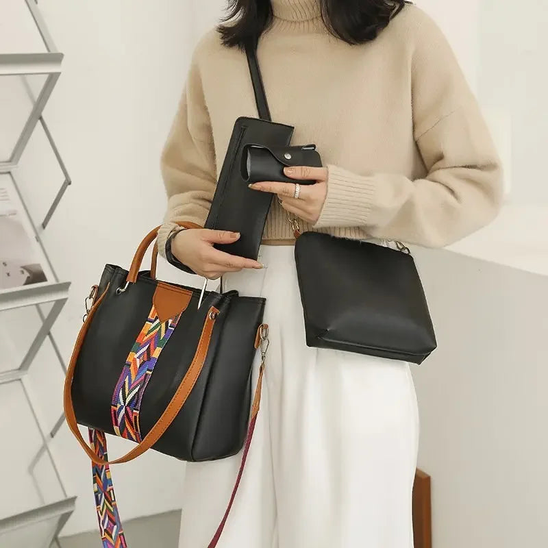 4 Pcs Luxury Handbag Set | Large Capacity Tote Bag, Fashion Shoulder Bag, Wallet & Card Case for Women (Patchwork)