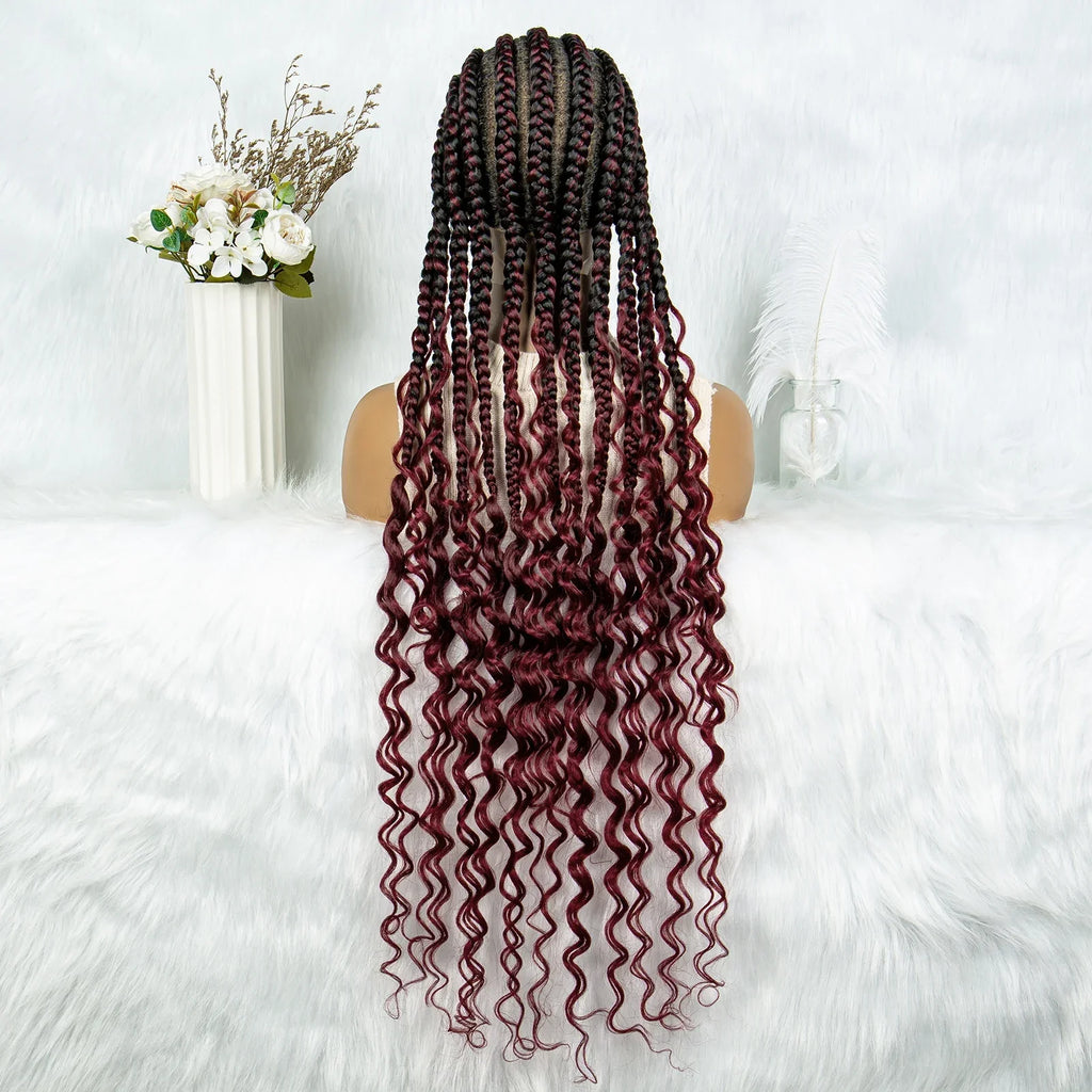 2024 KIMA Cornrow Water Wavy Braided Full Lace Wig with Baby Hair | Synthetic African Braid Lace Front Wig