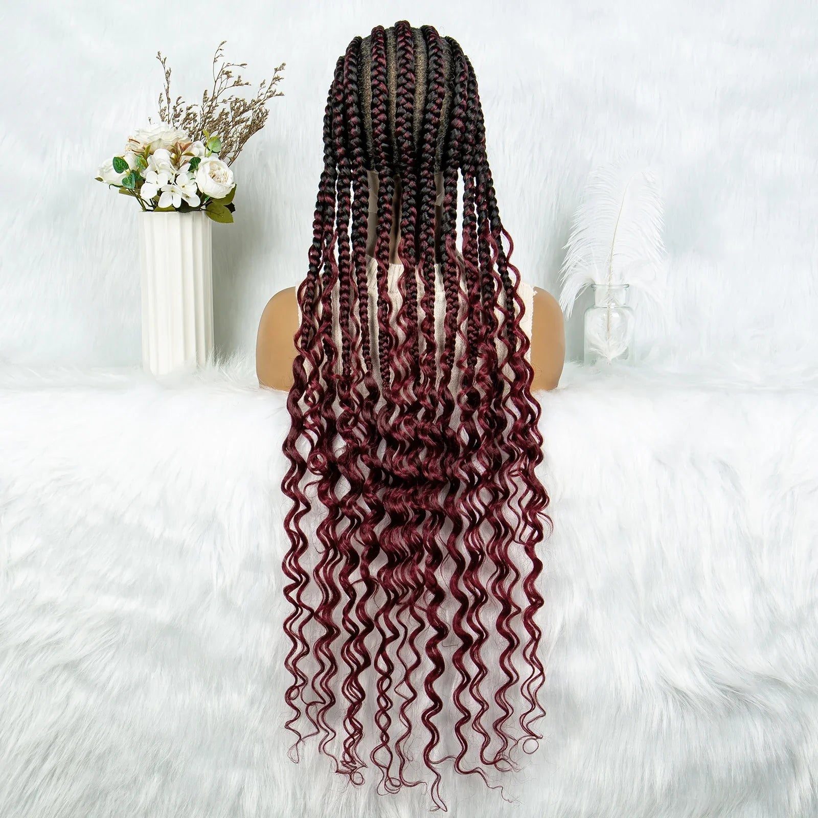 2024 KIMA Cornrow Water Wavy Braided Full Lace Wig with Baby Hair | Synthetic African Braid Lace Front Wig