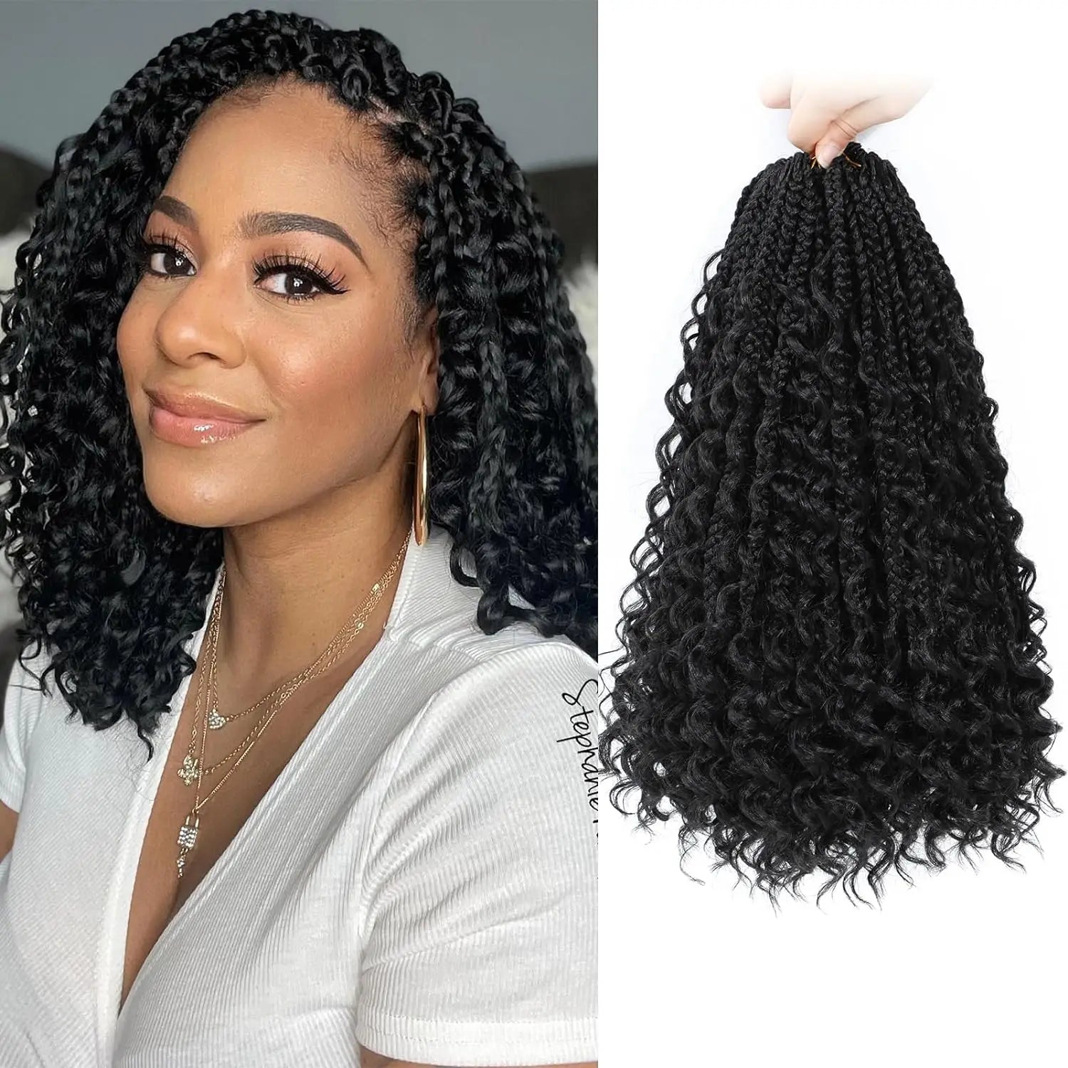 8 Packs 12" Goddess Box Braids Crochet Hair | Boho Braids with Curl Ends