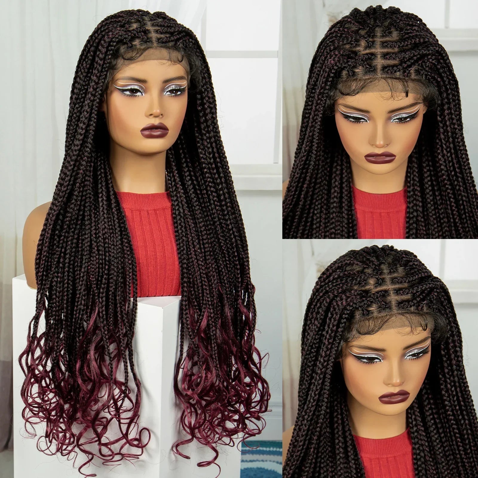 36" Knotless Box Braids Wig with Wavy Ends | Blended Braids | Lace Front
