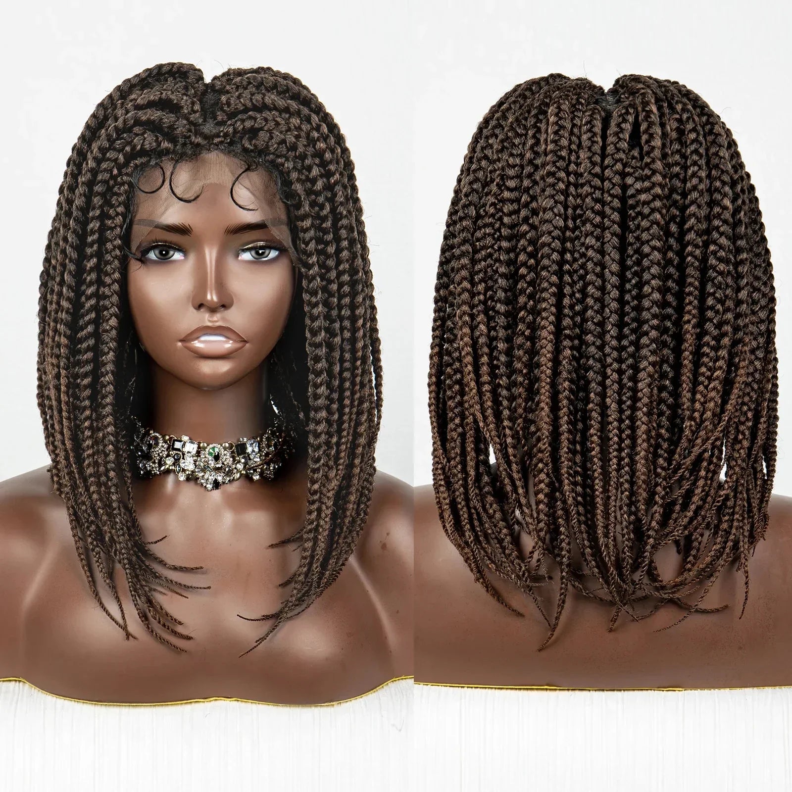 14" Short Bob Knotless Box Braids Wig | Transparent Full Lace Front