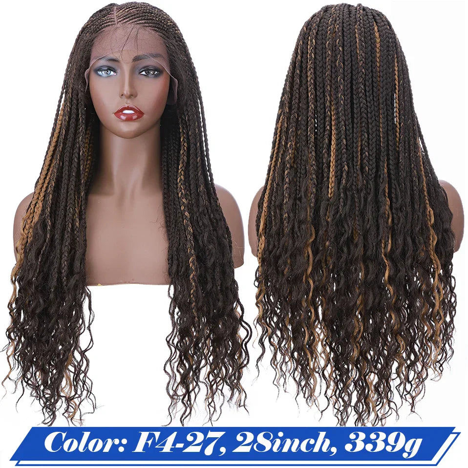 28" Knotless Box Braids Wig | Long | Lace Front | With Baby Hair | Afro Brazilian Style