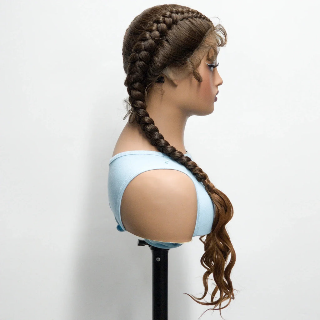 34" Twist Braids Wig | Curly Ends | Lace Front | Baby Hair | Natural Color