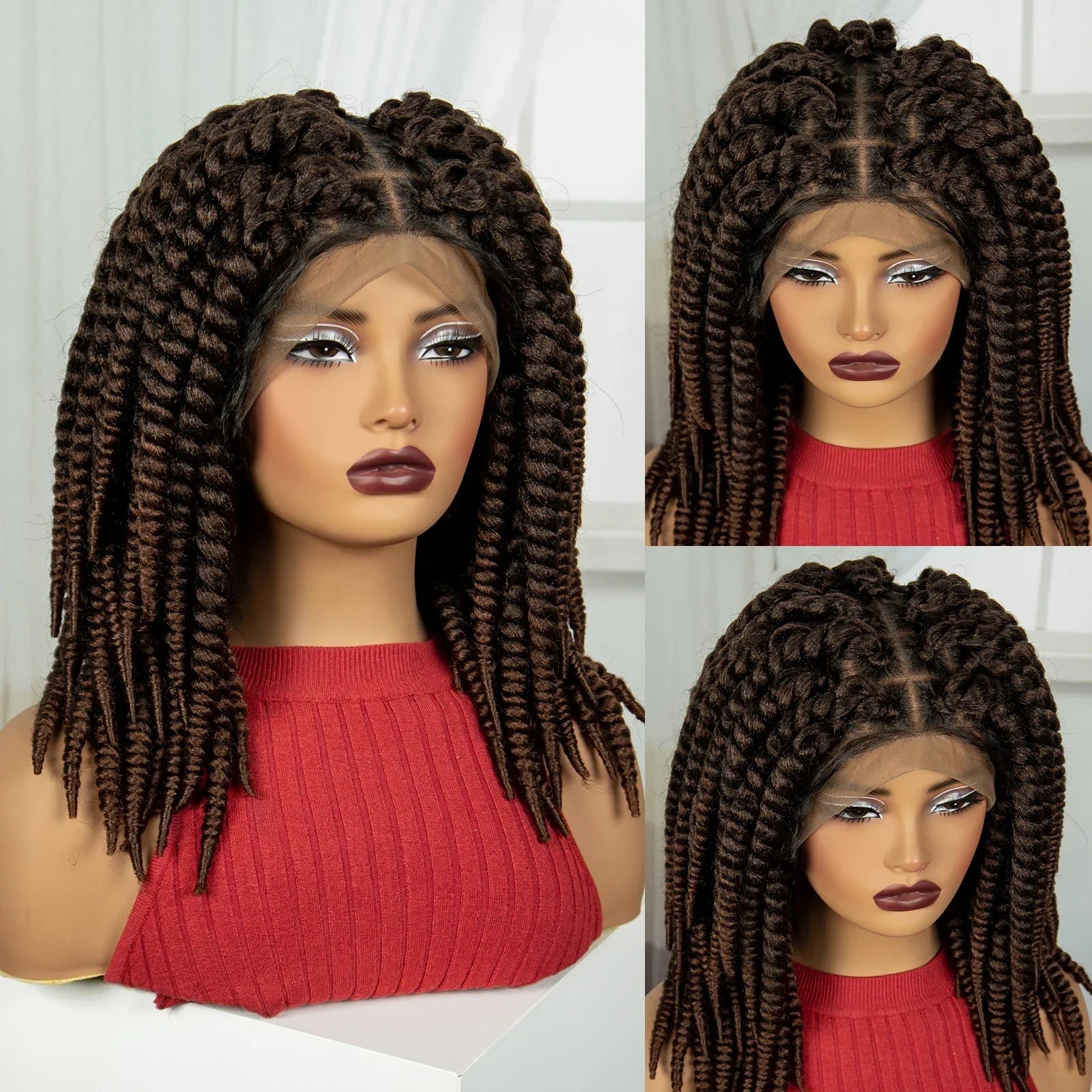 16" Twist Knotless Braids Wig | HD Full Lace | Baby Hair | Natural Look