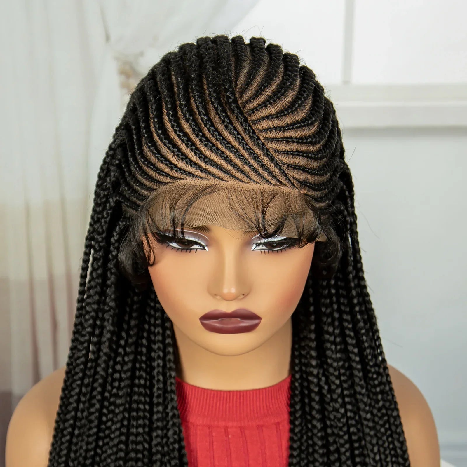 36" Cornrow Braided Full Lace Wig | Knotless Braids | Natural Looking Synthetic Braided Wig with Baby Hair for Black Women