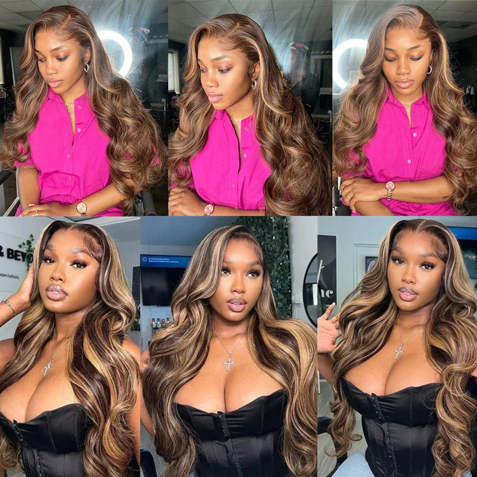 13x6 HD Transparent Body Wave Lace Front Wig | Highlighted Blonde 4/27 | Brazilian Remy Hair | Pre Plucked | Long Length
