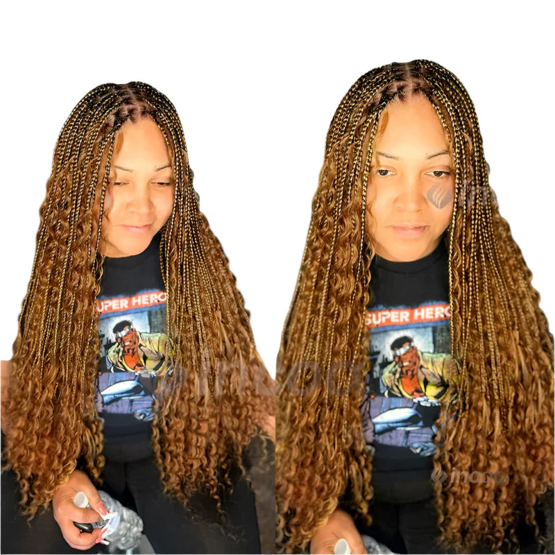 36" Bohemian Crochet Braided Wig | Full Lace | Blonde Goddess Locs & Box Braids | Curly Hair | Synthetic