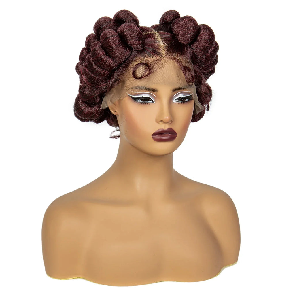 6" Short Cute Handmade Bantu Knotless Braids Wig | Transparent Full Lace